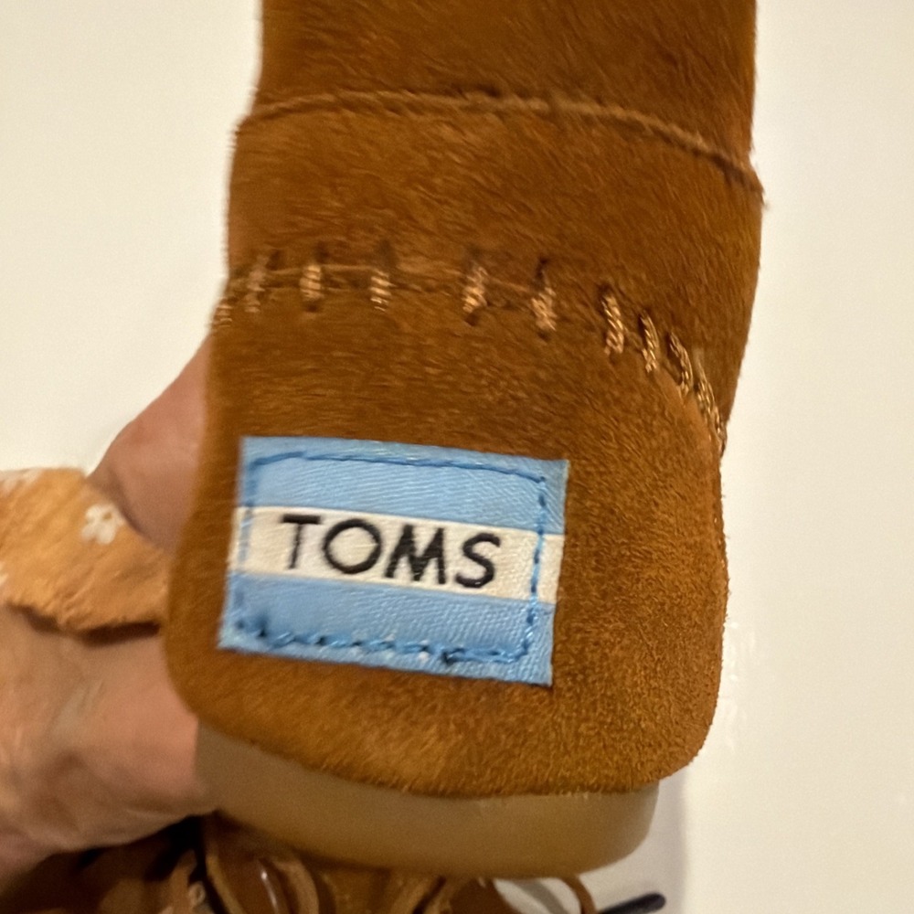 Boho Booties, Toms Women's Moccasin Boots Sz 6 Brown Suede Tribal Lace Up 1742 - Picture 10 of 12
